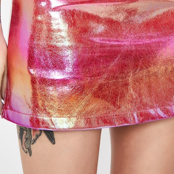 Dolls Kill HOROSCOPEZ Pink Holo Mini Skirt Large - Picture 2 of 10